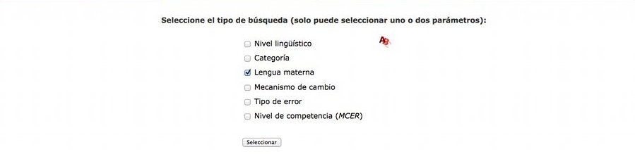 Selección del tipo de consulta de errores