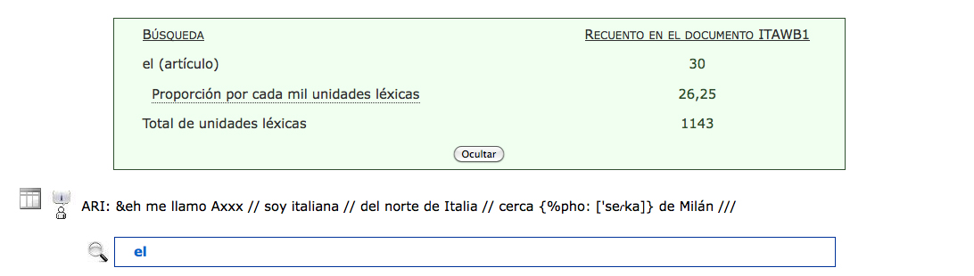 Recuento de unidades léxicas en el corpus