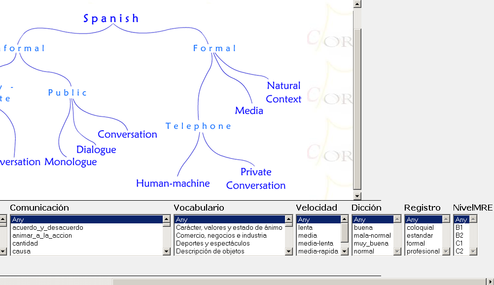 Vista parcial de la pantalla del menú para la selección de textos